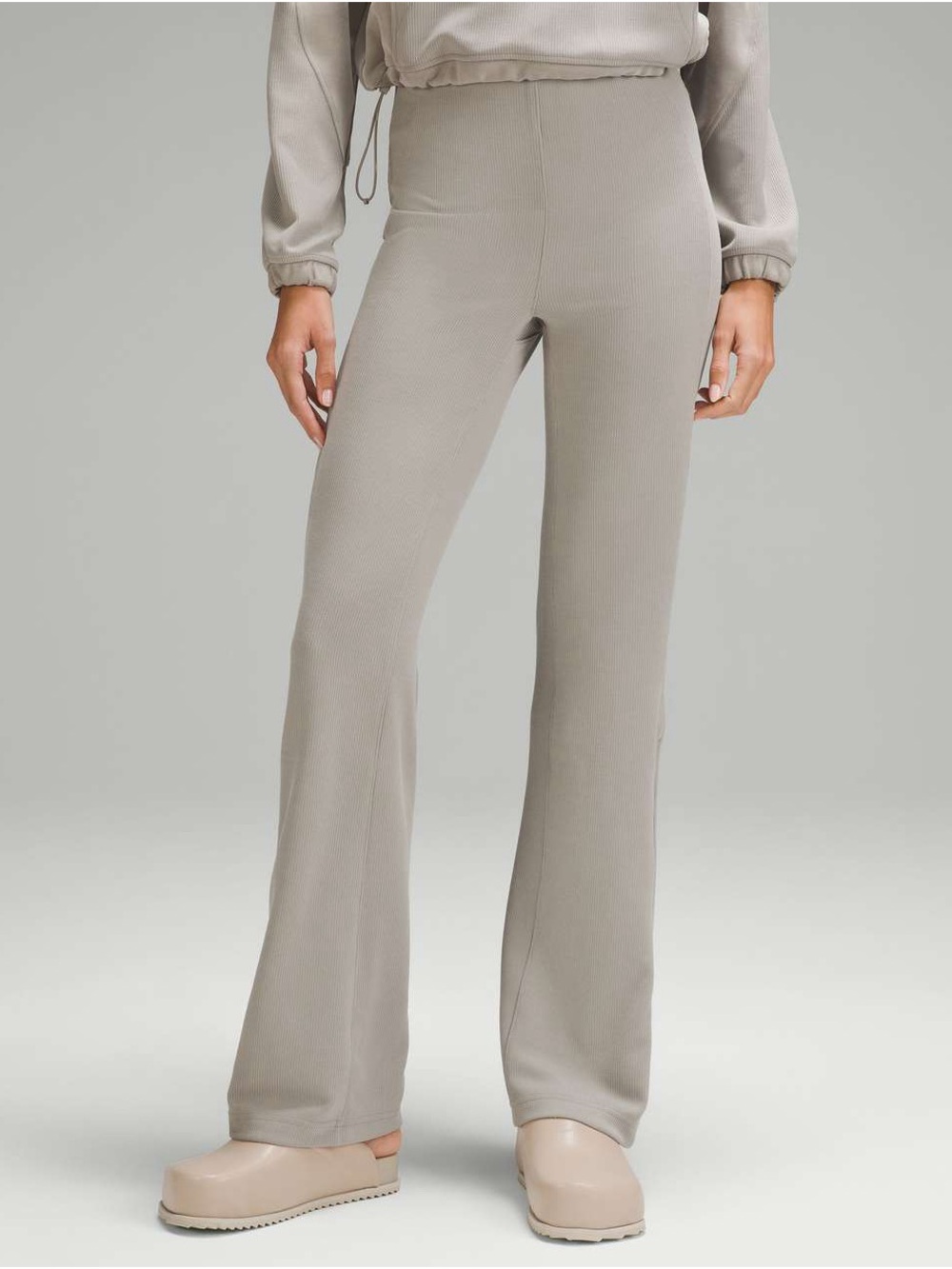 Lululemon Ribbed Softstreme High-Rise Wide-Leg Zip Pants - Taupe Sz 6